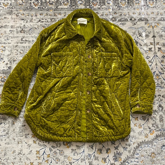 Anthropologie Velvet Olive Green Quilted Jacket - Picture 4 of 7